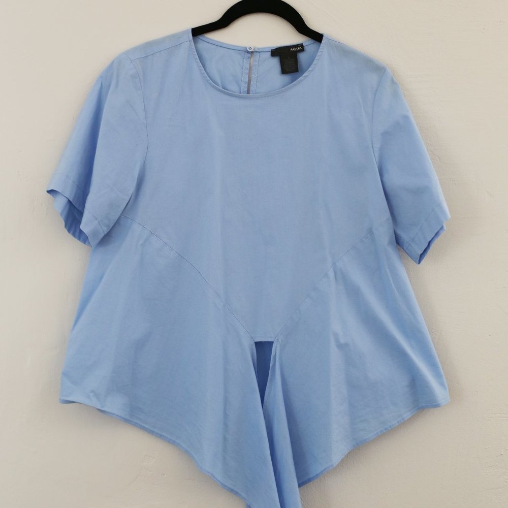 Aqua Light Blue Tie Front Blouse Large